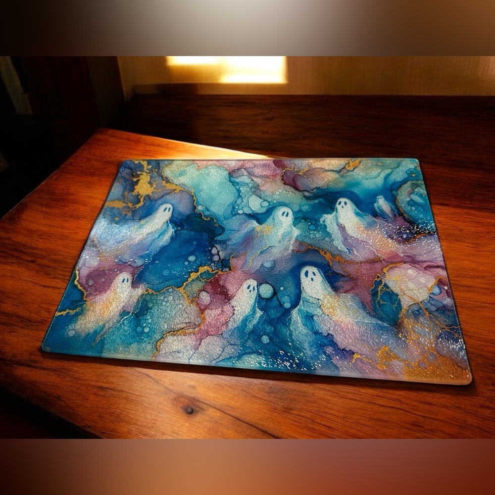 Ghost themed glass cutting board